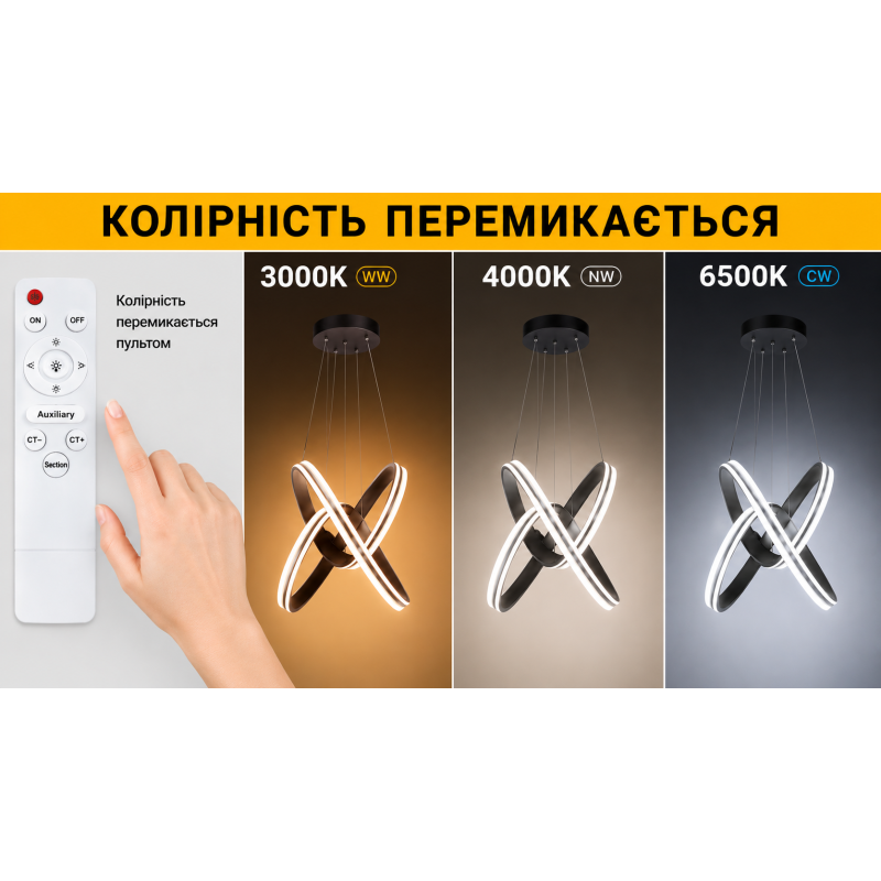 Підвісна світлодіодна люстра Horoz Electric JOLLY 3CCT БІЛА 168W з пультом керування