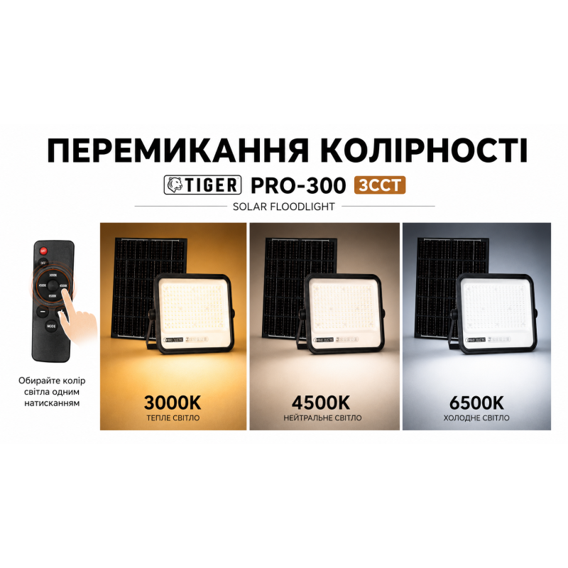 Світлодіодний прожектор на сонячній батареї TIGER PRO-300 3CCT  068-012-2300